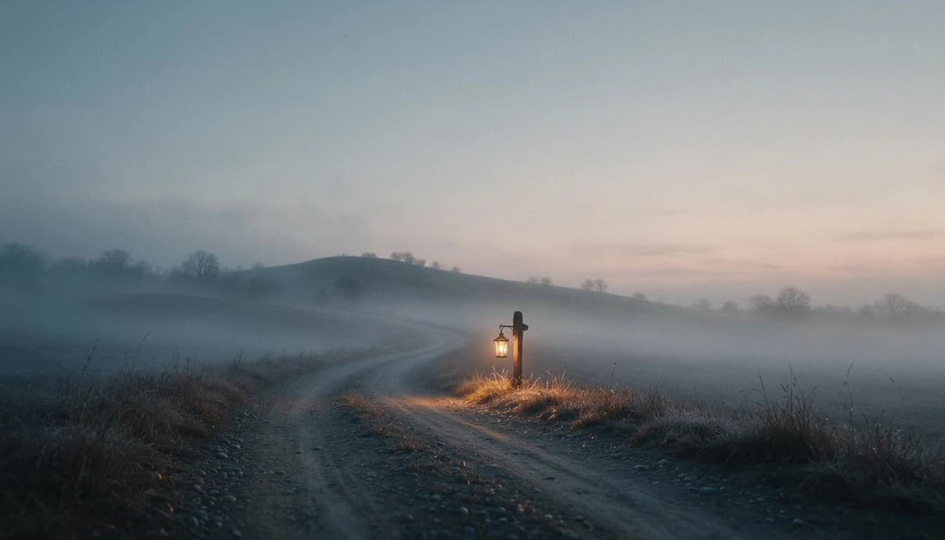 The lantern-lit road leading through the open hills