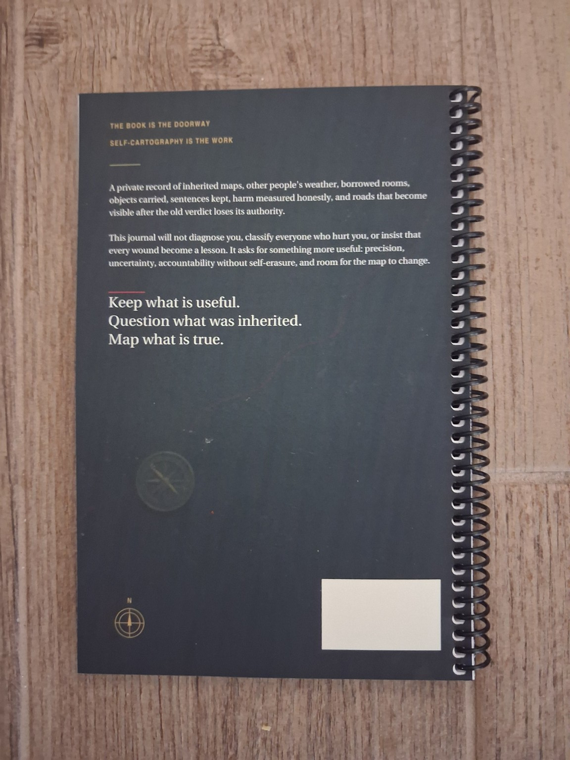 The Traveler's Field Journal real physical back cover photograph
