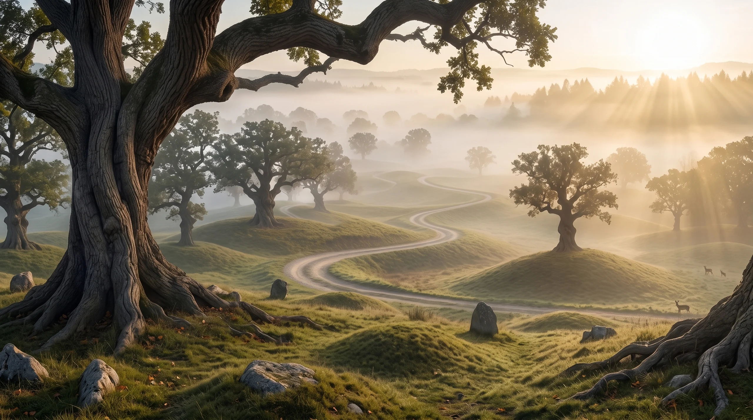 The road into the story world at sunrise